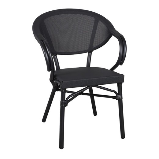 Aluminum and textilene outdoor chair in black, 57 x 56 x 82 cm | Voldem