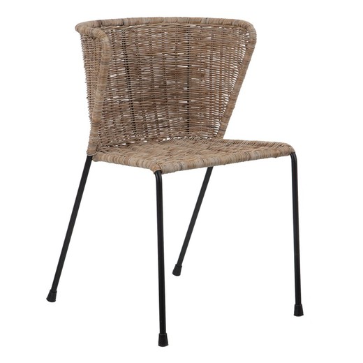 Chaise en fibre naturelle et métal naturel/noir, 50x54x77cm