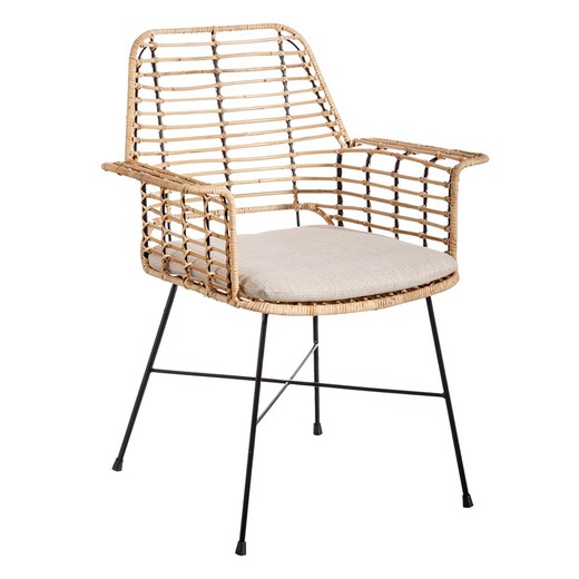 Cadeira de fibra natural e tecido natural/preto, 65x55x85cm