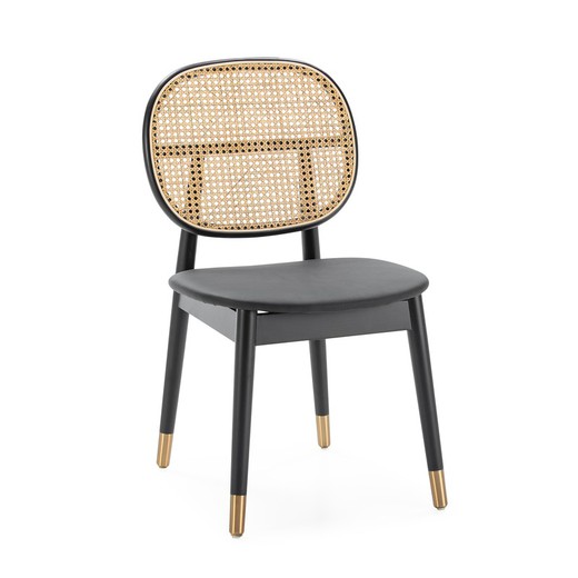 Krzesło bukowe i rattanowe, czarne/naturalne, 47 x 54 x 86 cm