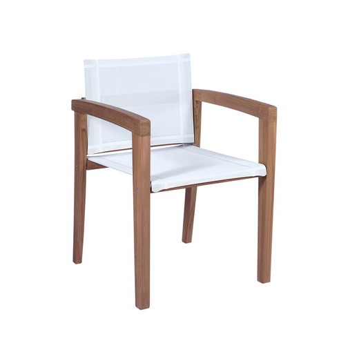 Καρέκλα κήπου με ξύλο τικ και μπράτσα Batyline σε φυσικό και λευκό, 55 x 57 x 78 cm | Candon
