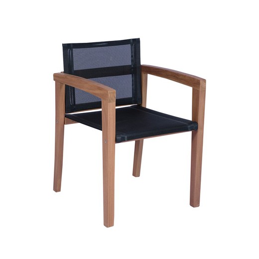 Garden chair with teak wood and Batyline arms in natural and black, 55 x 57 x 78 cm | Candon