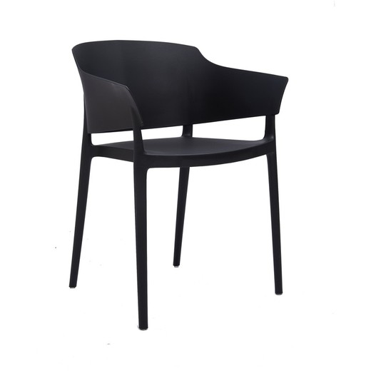 Cadeira de jardim com braços em polipropileno preto, 56 x 52,5 x 78 cm | Roy