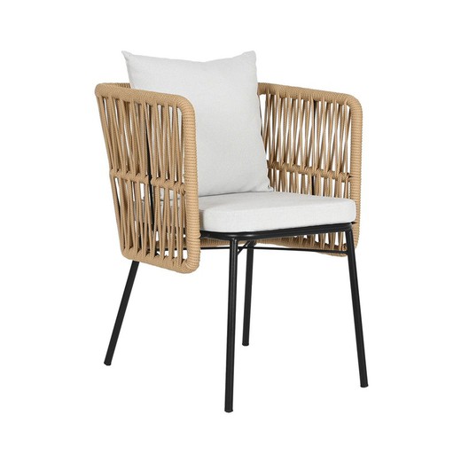 Καρέκλα κήπου από ατσάλι και σχοινί σε φυσικό και μαύρο χρώμα, 66 x 66 x 73 cm | Sea Side