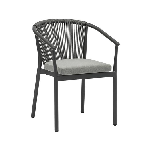 Aluminum and olefin rope garden chair in anthracite and medium grey, 57 x 62 x 78 cm | Moana
