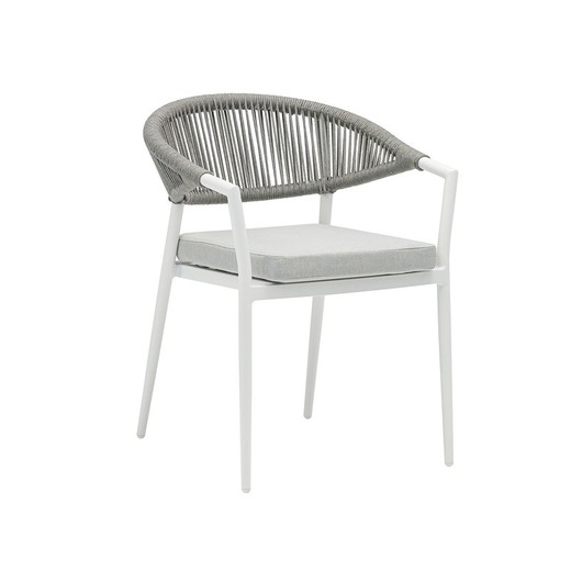 Aluminum and olefin rope garden chair in white and light grey, 57 x 60.5 x 76.5 cm | Ross