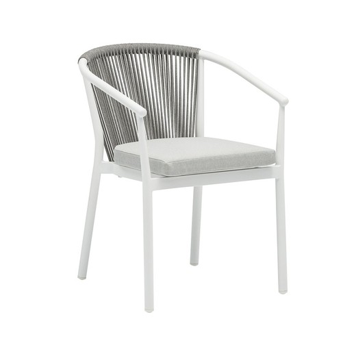 Havestol i aluminium og olefinreb i hvid og lysegrå, 57 x 62 x 78 cm | Moana