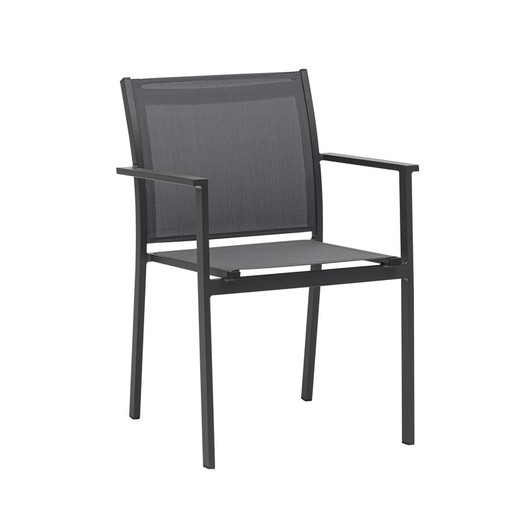 Chaise de jardin en aluminium et textilène anthracite, 57 x 60 x 84 cm | Adin