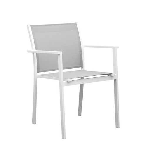 Krzesło ogrodowe z aluminium i tekstyliny w kolorze białym i szarym, 57 x 60 x 84 cm | Adin