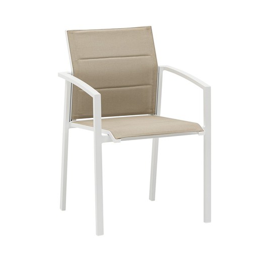 Aluminum and textilene garden chair in white and taupe, 57 x 58 x 86 cm | Orick