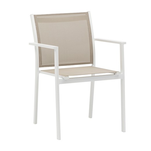 Chaise de jardin en aluminium et textilène blanc et taupe, 57 x 60 x 84 cm | Adin