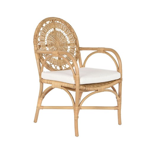 Krzesło ogrodowe z rattanu i tkaniny w kolorze naturalnym i beżowym, 55 x 65 x 90 cm | Strona morska