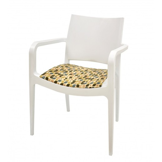 Silla de Jardín Emir de Plástico y Tela Blanca/Estampado, 61x46x80 cm