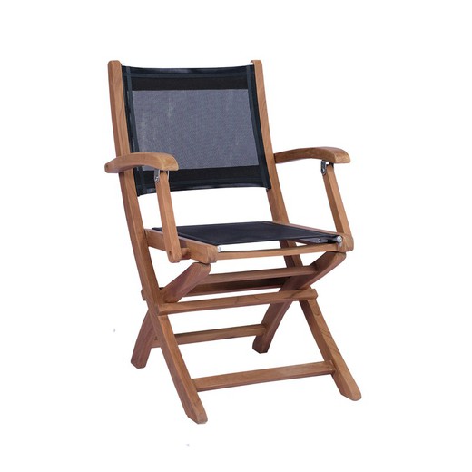 Sammenklappelig havestol i teaktræ og Batyline i natur og sort, 57 x 61,5 x 88 cm | Candon