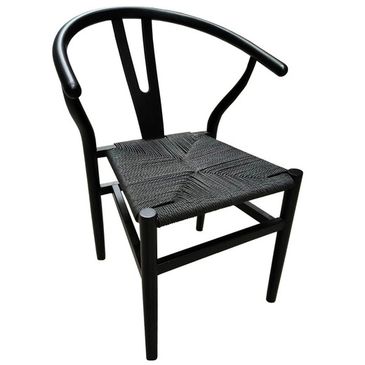 Καρέκλα από ξύλο και σχοινί σε μαύρο χρώμα, 56 x 52 x 76 cm | Κιότο