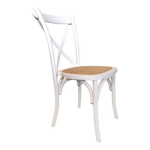 Hvid/naturligt træ og rattan stol, 48 x 52 x 89 cm | provence