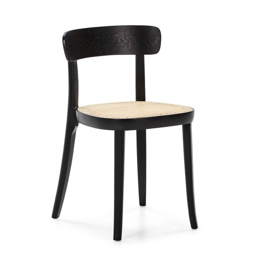 Stuhl aus Holz und Rattan in Schwarz/Natur, 44 x 48 x 76 cm