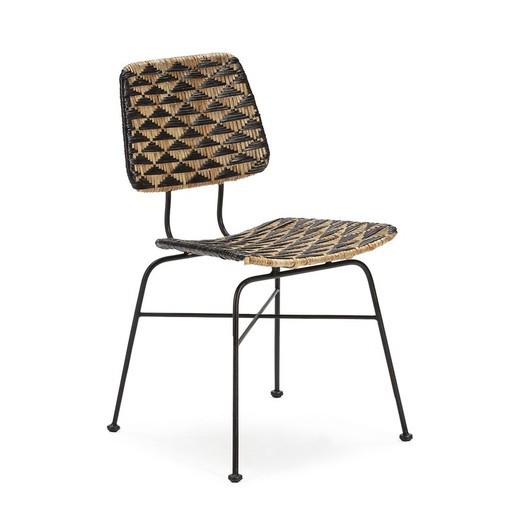 Chaise en métal noir et osier, 42x54x79 cm