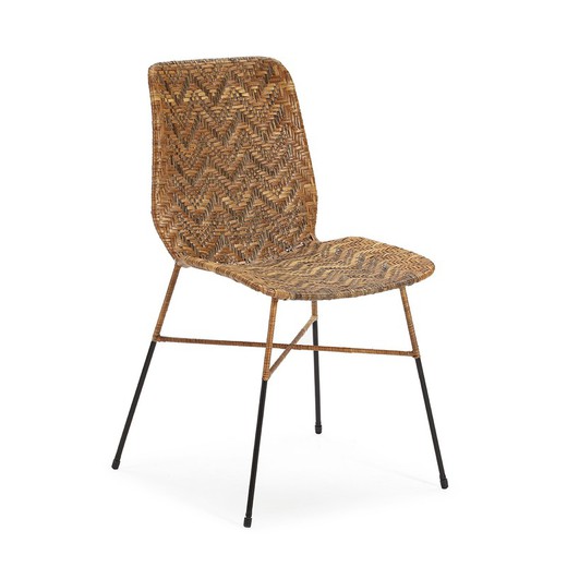 Krzesło z czarnego metalu i wikliny, 43x54x83 cm