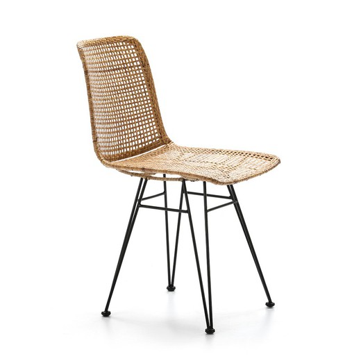 Stuhl aus schwarzem Metall und Korbgeflecht, 55 x 43 x 84 cm