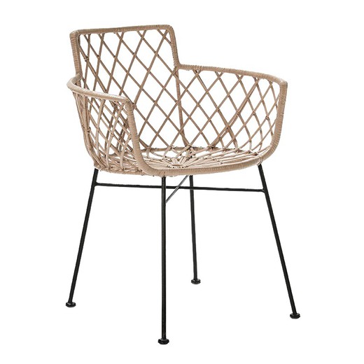 Stuhl aus schwarzem Metall und Korbgeflecht, 61 x 57 x 76 cm