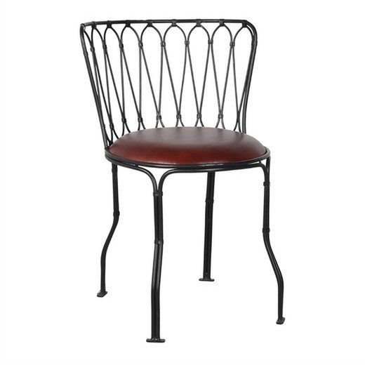 Stuhl aus Metall und schwarzem Leder, 60 x 54 x 81 cm — Qechic