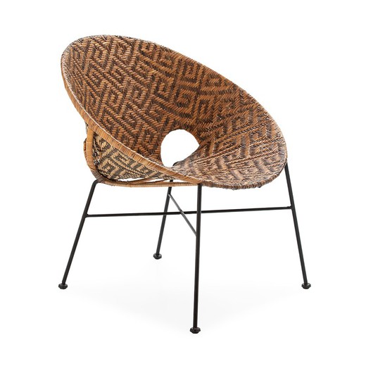 Καρέκλα από ρατάν και μέταλλο, φυσικό/μαύρο, 72 x 66 x 76 cm