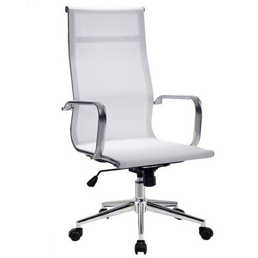 Chaise de bureau inclinable blanche avec accoudoirs et structure chromée, 56 x 64 x 112/122 cm