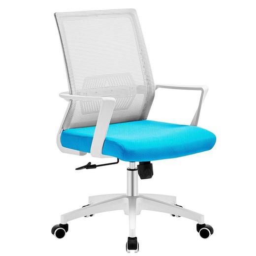 Kantelbare bureaustoel met grijze mesh en lichtblauwe stof, 58 x 62 x 98/106 cm