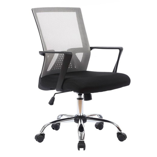 Kantelbare bureaustoel met grijze mesh en zwarte stof, 58 x 59 x 95,5 / 105 cm