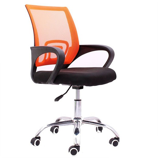 Κεκλιμένη καρέκλα γραφείου με πορτοκαλί πλέγμα και μαύρο ύφασμα, 56 x 59 x 89/97 cm