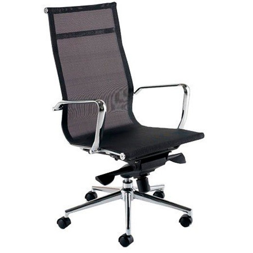 Cadeira de escritório basculante com malha preta e moldura cromada, 58 x 60 x 110/118 cm
