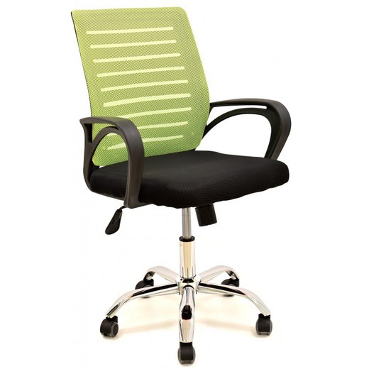 Sedia da ufficio basculante con rete verde pistacchio e tessuto nero, 53 x 54 x 81/89 cm