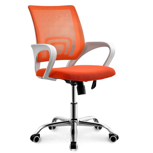 Tilting office chair with mesh and orange fabric, 56 x 59 x 89/97 cm