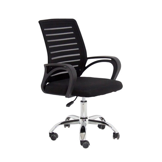 Chaise de bureau inclinable avec piètement en résille et tissu noir et chrome, 53 x 54 x 81/89 cm
