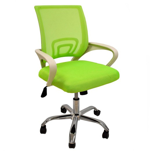 Lutande kontorsstol med nät och grönt tyg, 56 x 59 x 89/97 cm