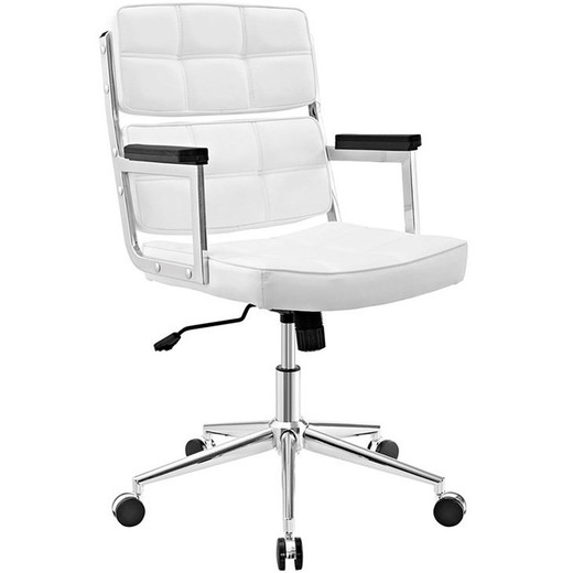 Chaise de bureau inclinable en simili cuir blanc et structure chromée, 57 x 63,5 x 94/102 cm