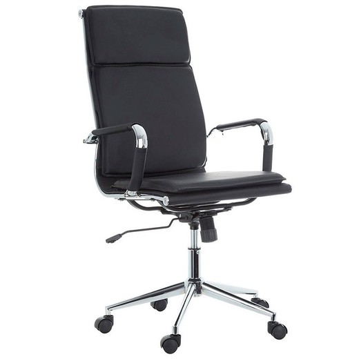 Lutande kontorsstol i svart imiterat läder, 56 x 64 x 112/122 cm