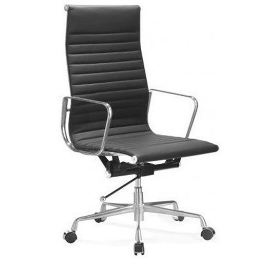 Tilting office chair in black imitation leather and chrome structure, 56 x 64 x 112/122 cm