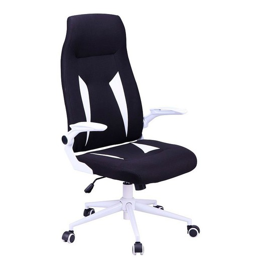 Tilting office chair in black and white fabric, 61 x 60 x 110/118 cm