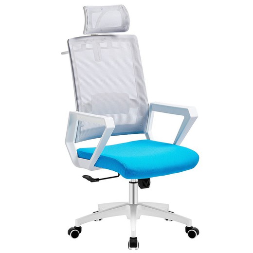 Chaise de bureau avec maille grise et tissu bleu clair, 60 x 63 x 116/125 cm