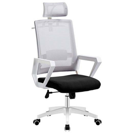 Krzesło biurowe z szarej siatki i czarnej tkaniny, 60 x 63 x 116/125 cm
