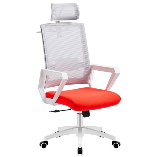 Office chair with gray mesh and red fabric, 60 x 63 x 116/125 cm
