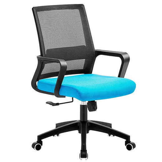 Bureaustoel met zwarte mesh en lichtblauwe stof, 56,5 x 62,5 x 89/99 cm