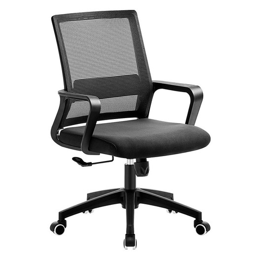 Office chair with black mesh and red fabric, 56.5 x 62.5 x 89/99 cm