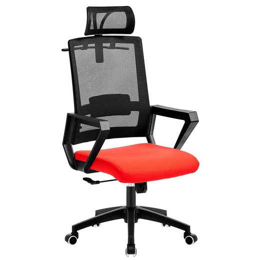 Office chair with black mesh and red fabric, 60 x 63 x 116/125 cm