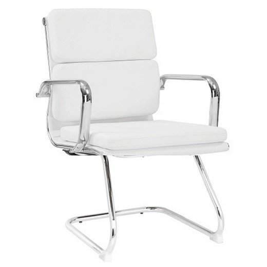 Cadeira de escritório em imitação de pele branca e base cromada, 56 x 64 x 91 cm