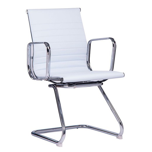 Office chair in white imitation leather and chrome structure, 56 x 61 x 87 cm