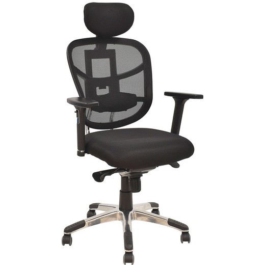 Sedia da ufficio ergonomica basculante in tessuto nero, 68 x 64 x 117/40 cm