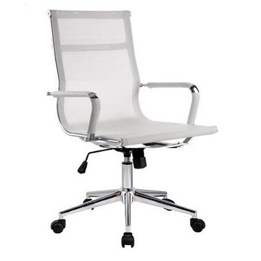 Swivel and tilting office chair in white mesh, 56 x 64 x 112/121